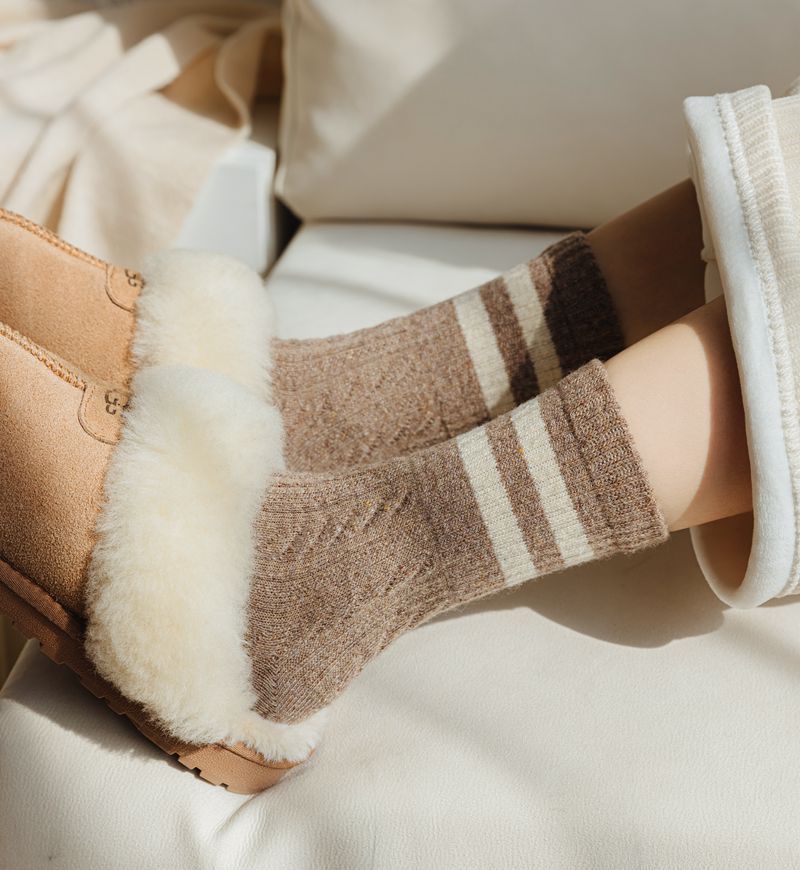 Warm Wool Cable Knit Socks For Women And Men, Striped Mid-Calf Socks, Thick Retro Style, Soft And Cozy, Perfect For Fall And Winter_voghion.com