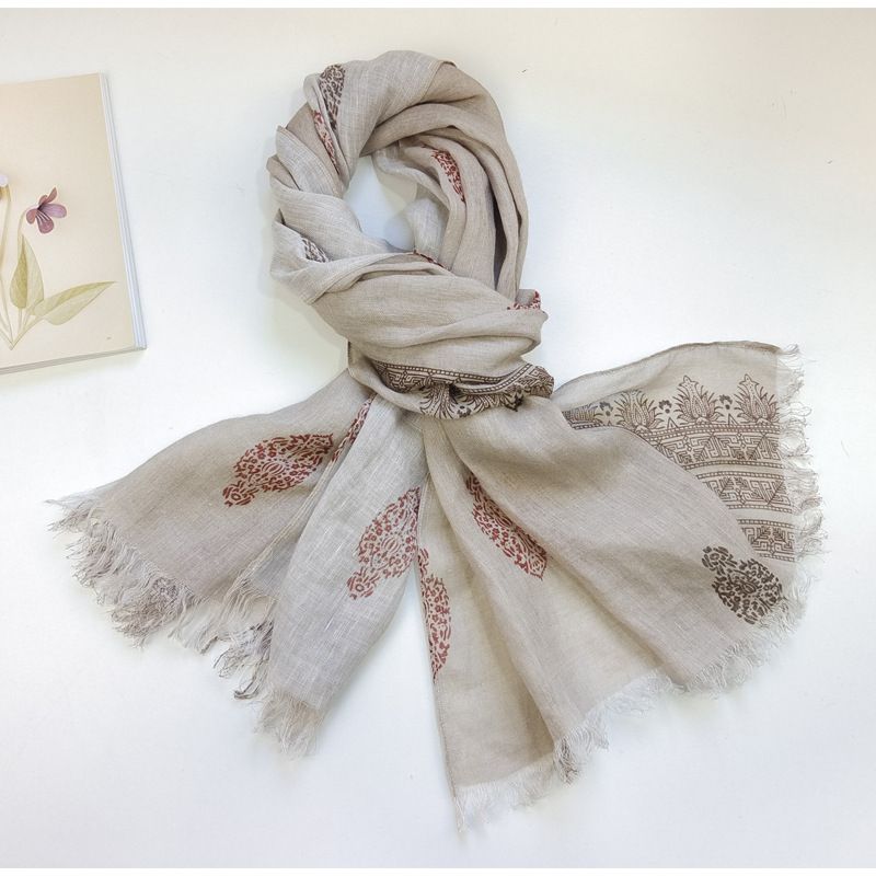 100 % reines Leinen, Herbst/Winter, neuer, breiter, großer, bedruckter Sonnenschutz-Schal im persischen Stil für Damen_voghion.com