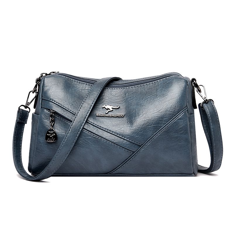 Borsa a tracolla patchwork trendy e alla moda, a doppio strato, da donna, in pelle di pecora lavata, modello Kangaroo, modello secchiello rotondo piccolo, 2023_voghion.com