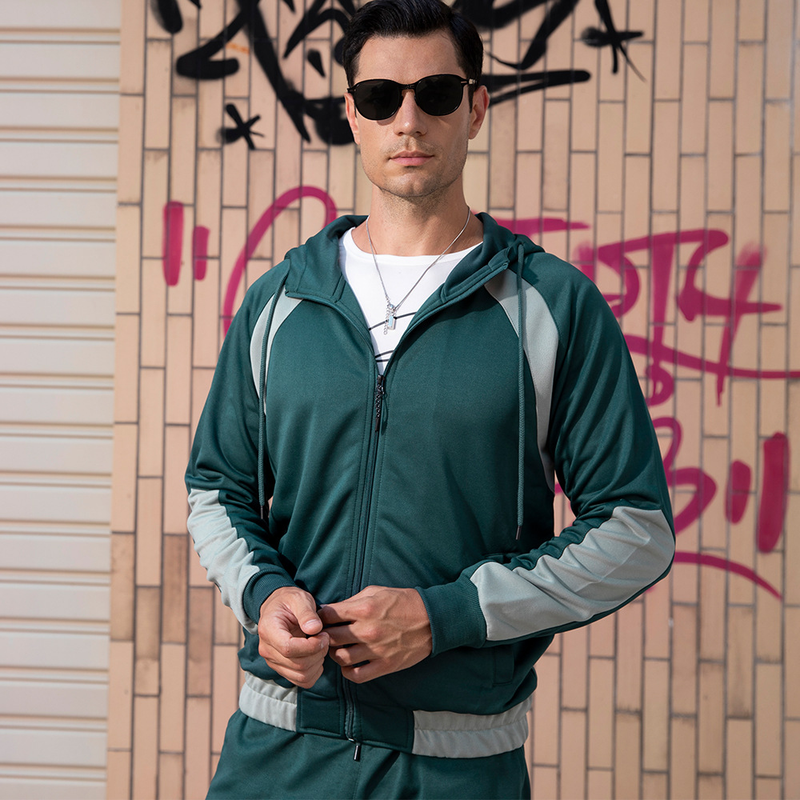 Ropa de hombre, traje holgado con capucha de colores a juego, conjunto de dos piezas para deportes de ocio a la moda para hombre_voghion.com
