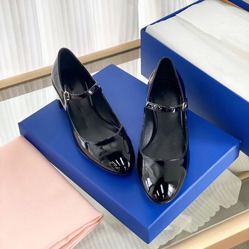 Waren ~ Neue SW Mary Jane Heels, echtes Leder, dicke Sohlen, Schnalle im französischen Stil, einzeiliger Riemen, flacher Mund, einzeln_voghion.com
