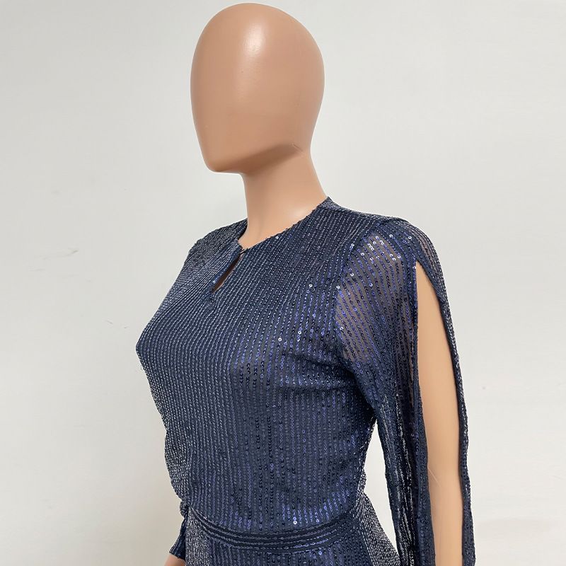 Damkläder jumpsuit mode smal långärmad slits paljettjumpsuit_voghion.com