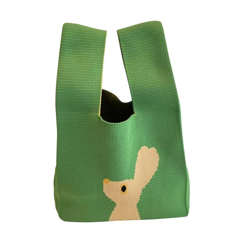 Borsa a tracolla lavorata a maglia con coniglio dei cartoni animati da donna, edizione coreana, semplice borsa da studente universitario di grande capacità, borsa per la spesa_voghion.com