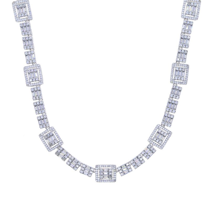 Nei Männer a Fraen Hip Hop Halskette Inlaid Quadrat Zirkon Tenniskette Gold a Sëlwer Bijouen_voghion.com