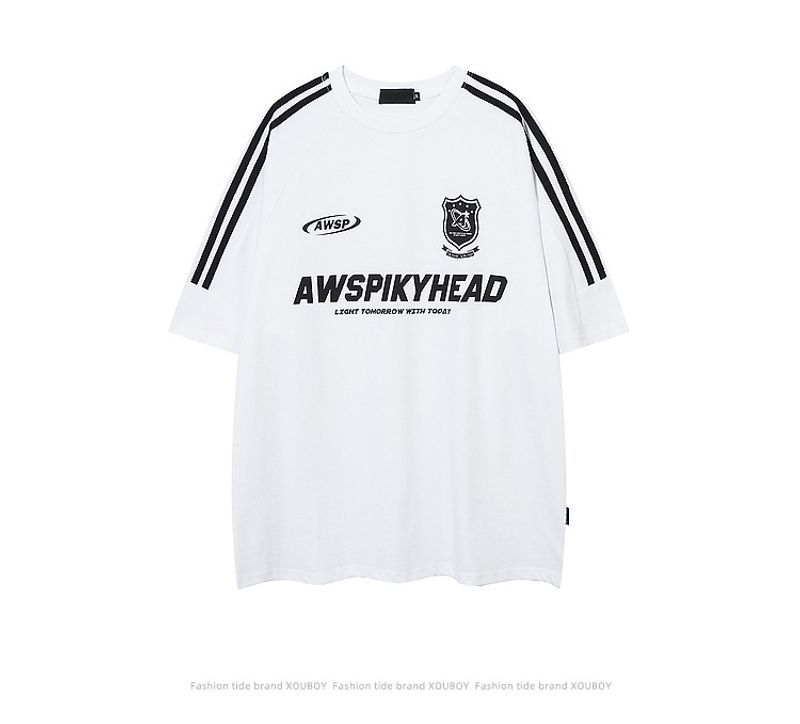 YPRS American Side Striped Niche Ball Suit Short Sleeved T-shirt Men's And Women's Loose Oversized Top_voghion.com