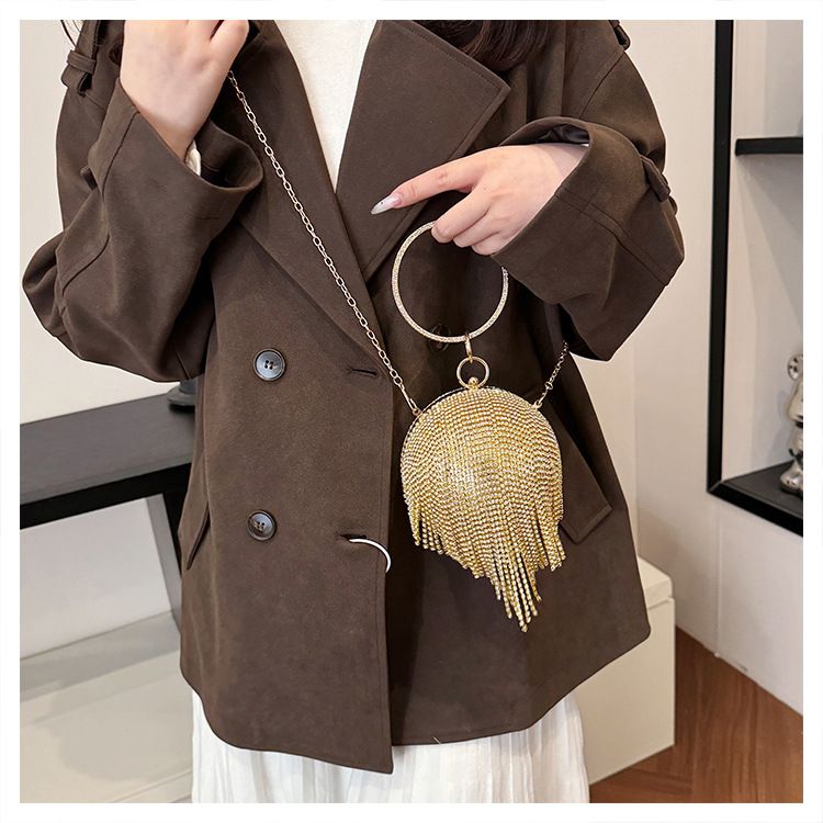 Robe de soirée métallique à motif de roses sphériques et diamants pour femme, petit sac à main de style défilé_voghion.com