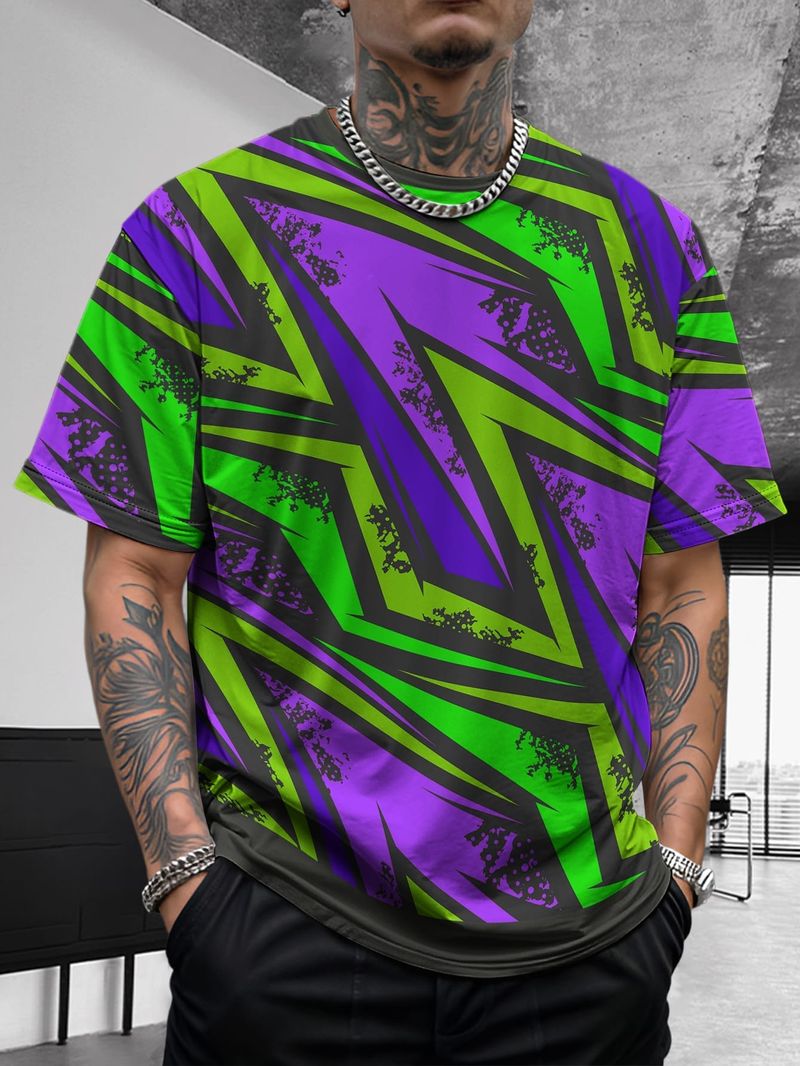 Camicia estiva da uomo a maniche corte, sportiva, comoda e traspirante, effetto seta ghiacciata, con effetto tie-dye a contrasto_voghion.com