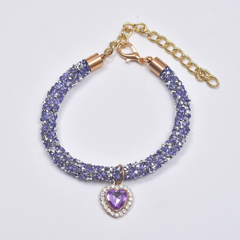 Colar de coração com diamantes para animais de estimação, suprimentos para gatos e cachorros, corrente de strass, coleira multicolorida_voghion.com