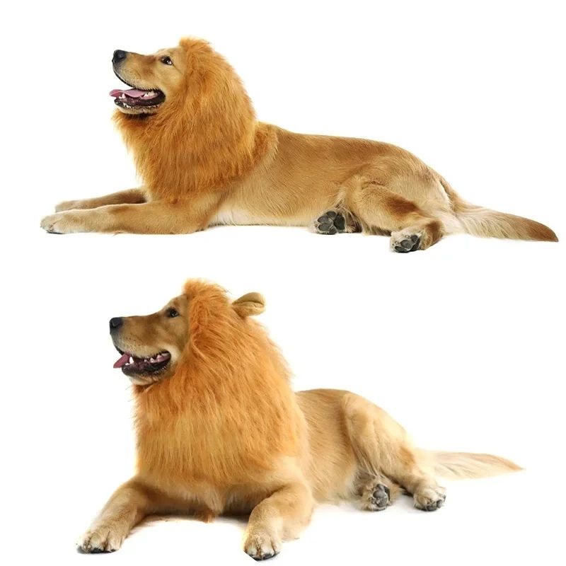 Niedliche Cosplay-Kleidung für Hunde, Löwenmähne für Hundekostüme, realistische Löwenperücke für mittelgroße bis große Hunde mit Ohr-Haustierzubehör_voghion.com