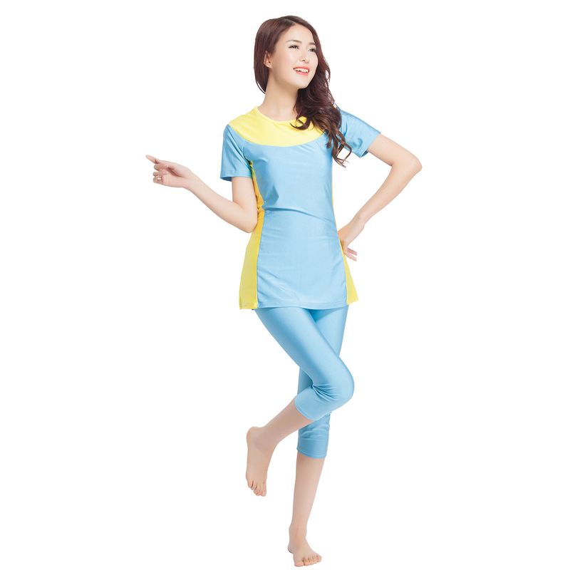 Muslim Swimwear Women's Swimsuit Muslim Conservative Swimsuit Loose Contrasting Color Two-piece Set Seaside Travel Hot Spring Suit_voghion.com