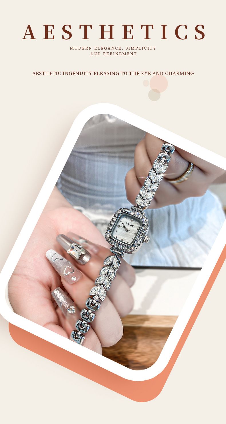 Elegant Square Diamond Accent Quartz Watch For Women - Stainless Steel & Alloy Band, Water Resistant, Fashionable Jewelry Clasp_voghion.com