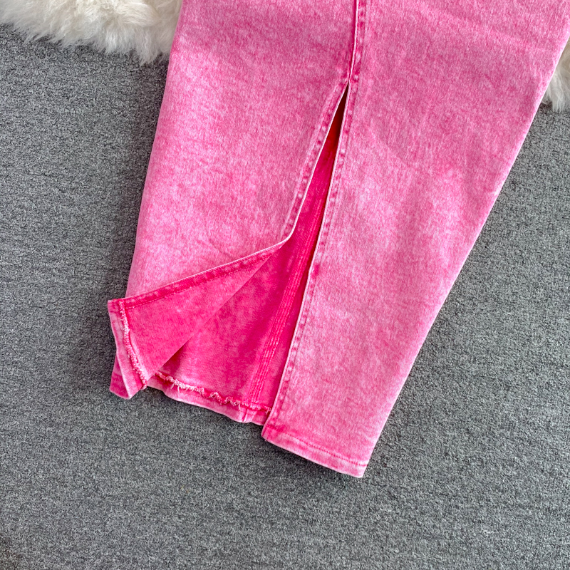 Ropa de mujer Conjunto de dos piezas formado por chaqueta y pantalón corto de mezclilla rosa y holgado para mujer_voghion.com