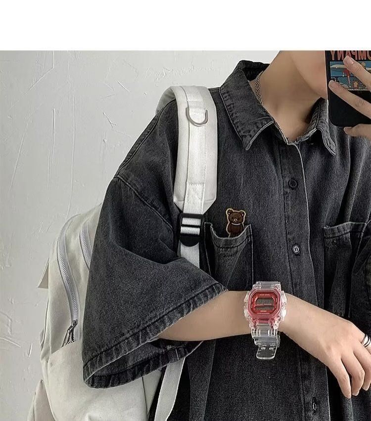 Letnia krótka koszula dżinsowa dla mężczyzn, stylowa, modny niszowy design, luźna, swobodna kurtka z krótkim rękawem_voghion.com