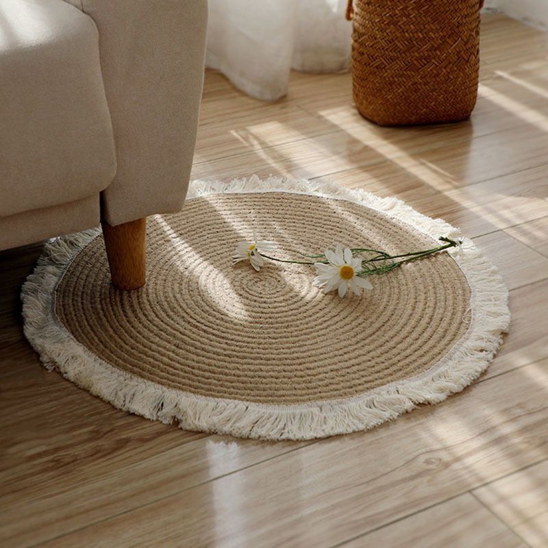 Nordic Linen Rope Rug With Tassels - Handwoven Round Floor Mat For Living Room, Tea Corner & Airbnb_voghion.com