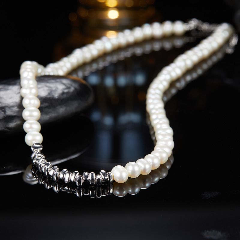 Parure di gioielli da donna in argento Sterling 925 con perle d'acqua dolce naturali, elegante collana, orecchini e anello, minimalista e chic_voghion.com