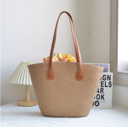 Bolso de playa para mujer, de verano, de gran capacidad, tejido de ratán vegetal, tipo cesta._voghion.com