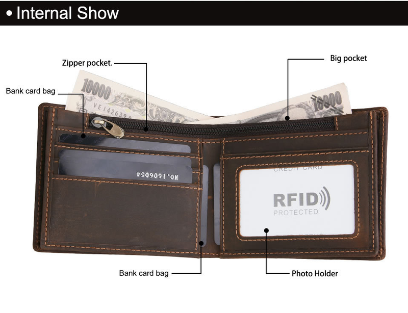 RFID Blocking Men Wallets Vintage Cow Genuine Leather Wallet Male Handmade Custom Dollar Price Coin Purse Short Wallet_voghion.com