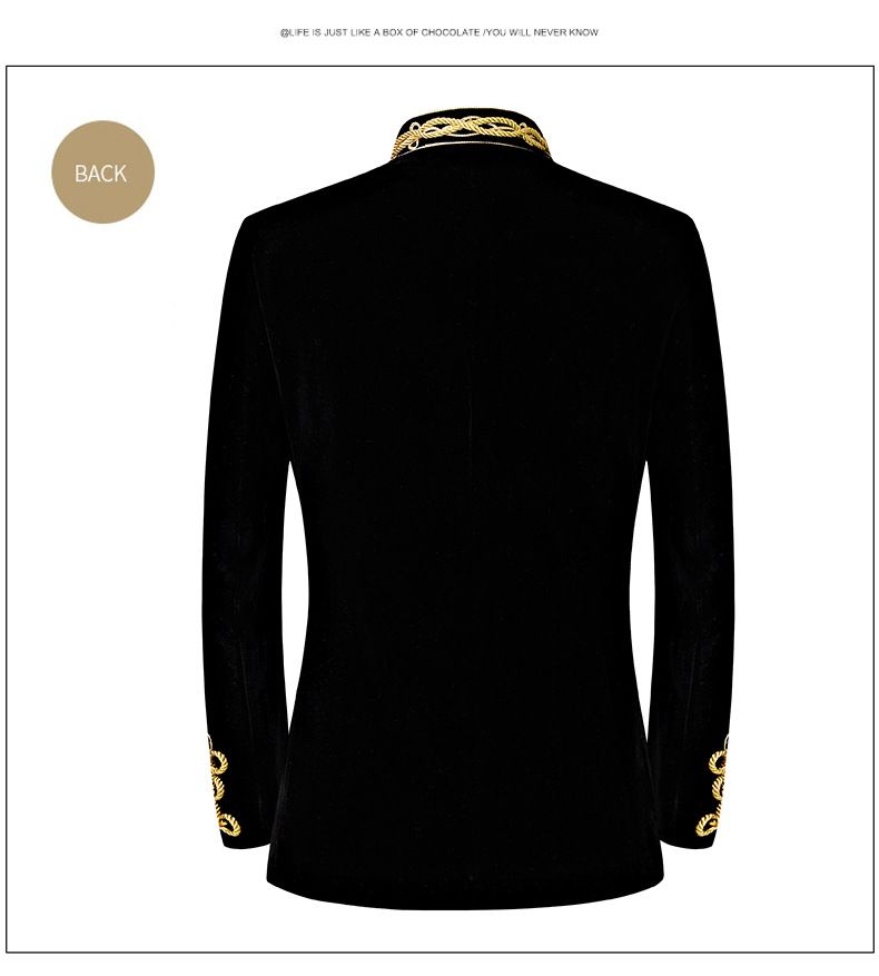 Rochie de palat pentru bărbați, rochie militară retro aristocratică, jachetă cu frânghie aurie, neagră, încrustată cu fir de aur, costum de performanță în scenă_voghion.com
