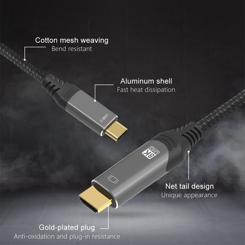 USB C - HDMI Kablosu 8K 60Hz 4K 120Hz USB Type C - HDMI Adaptörü USB-C HDMI Thunderbolt 3 Dönüştürücü Macbook Samsung için_voghion.com