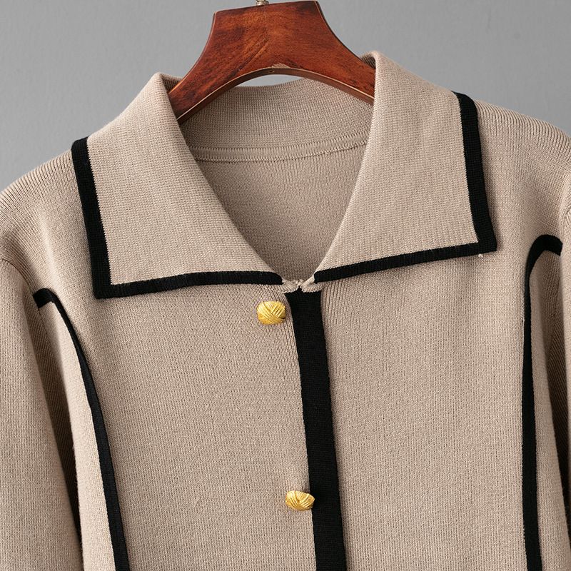 Knitted Autumn Winter Single-Breasted Polo Collar Sweater Casual Sports Wide-Leg Pants Two-Piece Set_voghion.com