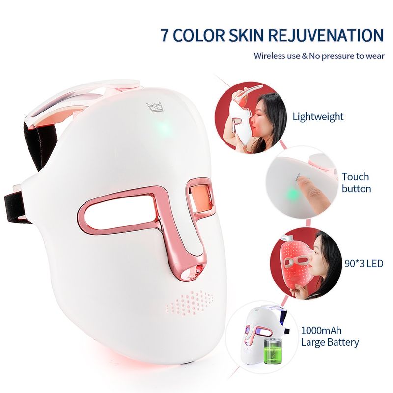 Draadloos foton LED-masker 7 kleuren licht huidverjonging anti-aesthetiek rimpelverwijdering gezichtsmasker 1000mAh grote batterijlading_voghion.com