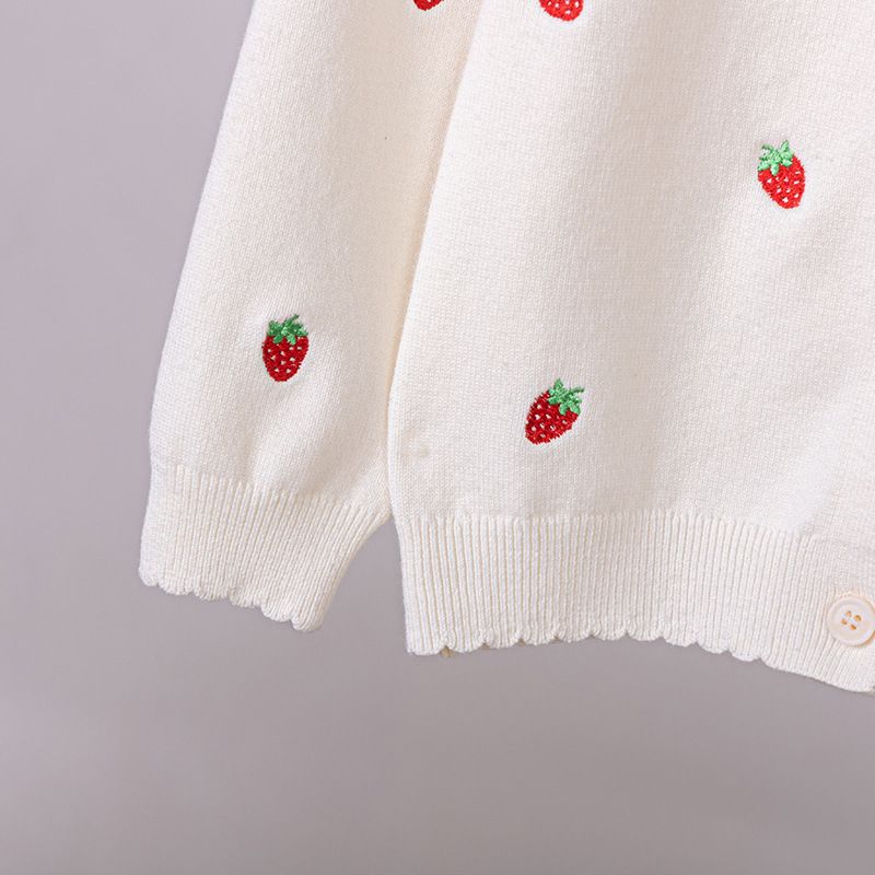 Baumwoll-Cardigan mit Erdbeerstickerei für Mädchen – weicher Strickpullover mit süßem Design, perfekt für Frühling und Herbst (3–8 Jahre, 100–140 cm)_voghion.com