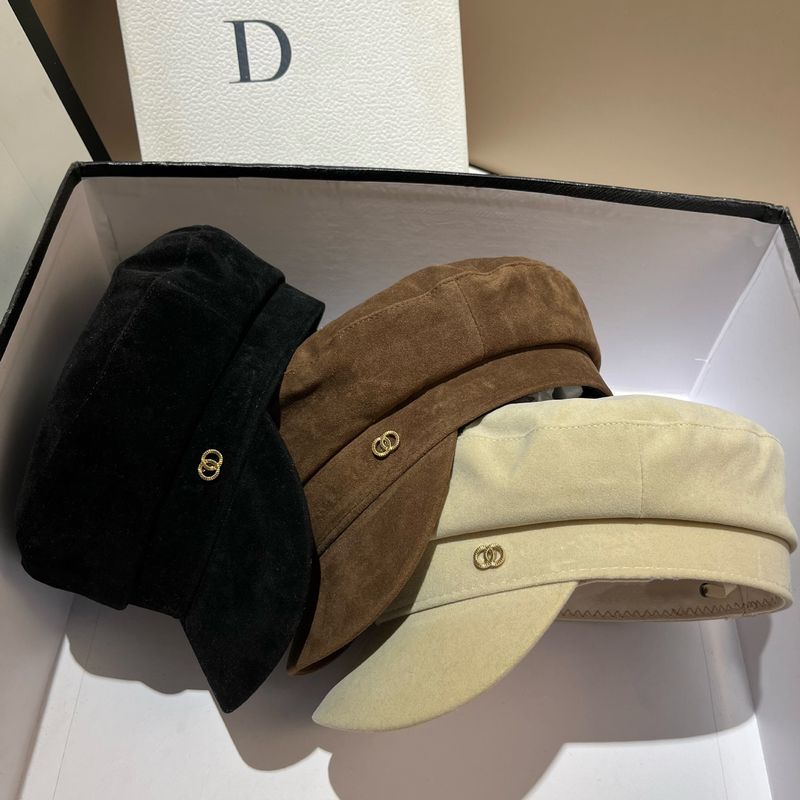 Autunno nuovo blu navy opaco, piccolo stile profumato, basco ottagonale in pelle anti-velluto a doppio cerchio, versatile per bambini_voghion.com