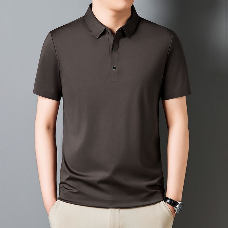 2024 Summer New Ice Silk Short sleeved Polo Shirt Business Casual Dress No Iron High end Men's Solid Color Generation_voghion.com