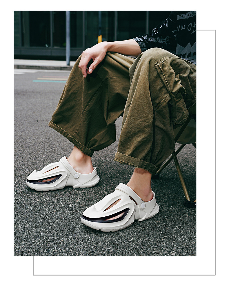 Trou de chaussures avec requin à bec une sensation de marcher sur les excréments, chaussures d'été de plage à semelles souples pour hommes augmentant la hauteur,_voghion.com