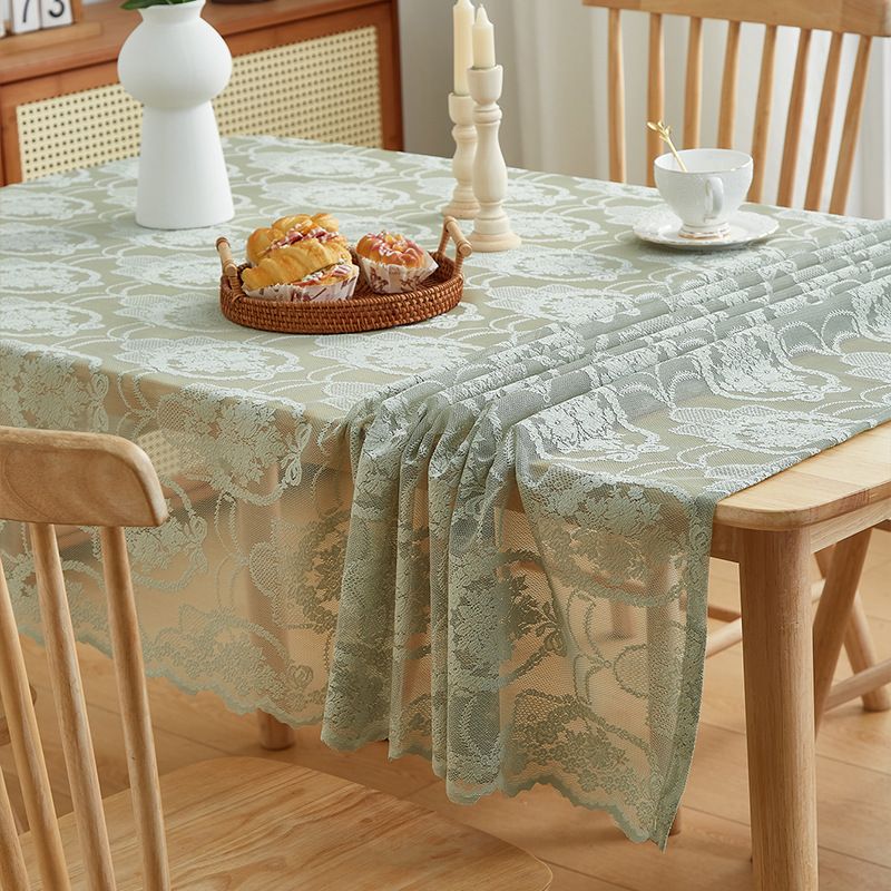 Tischdecke aus französischer Spitze – eleganter, wasserdichter und hitzebeständiger Polyesterstoff für Esstische, rechteckige Form (rot/grün/weiß/beige)_voghion.com