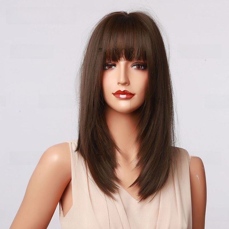 Black brown shoulder-length straight hair tail curl face shape high temperature silk_voghion.com