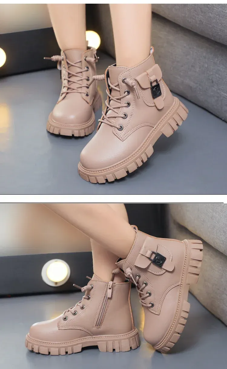 Bottes courtes en cuir PU antidérapantes pour filles et garçons, mode automne et hiver, pour enfants, Corée, automne, tout-petits_voghion.com