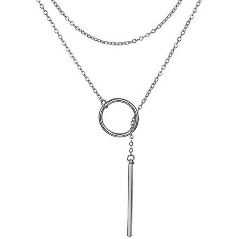 Fashion New Personalized Simple Circle Stick Necklace Cold Wind Long Fringed Collarbone Chain_voghion.com