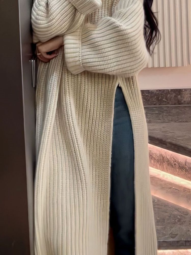 Robe ample en maille pour femme avec fente latérale ; nouveau style décontracté ; pull à manches longues ;_voghion.com