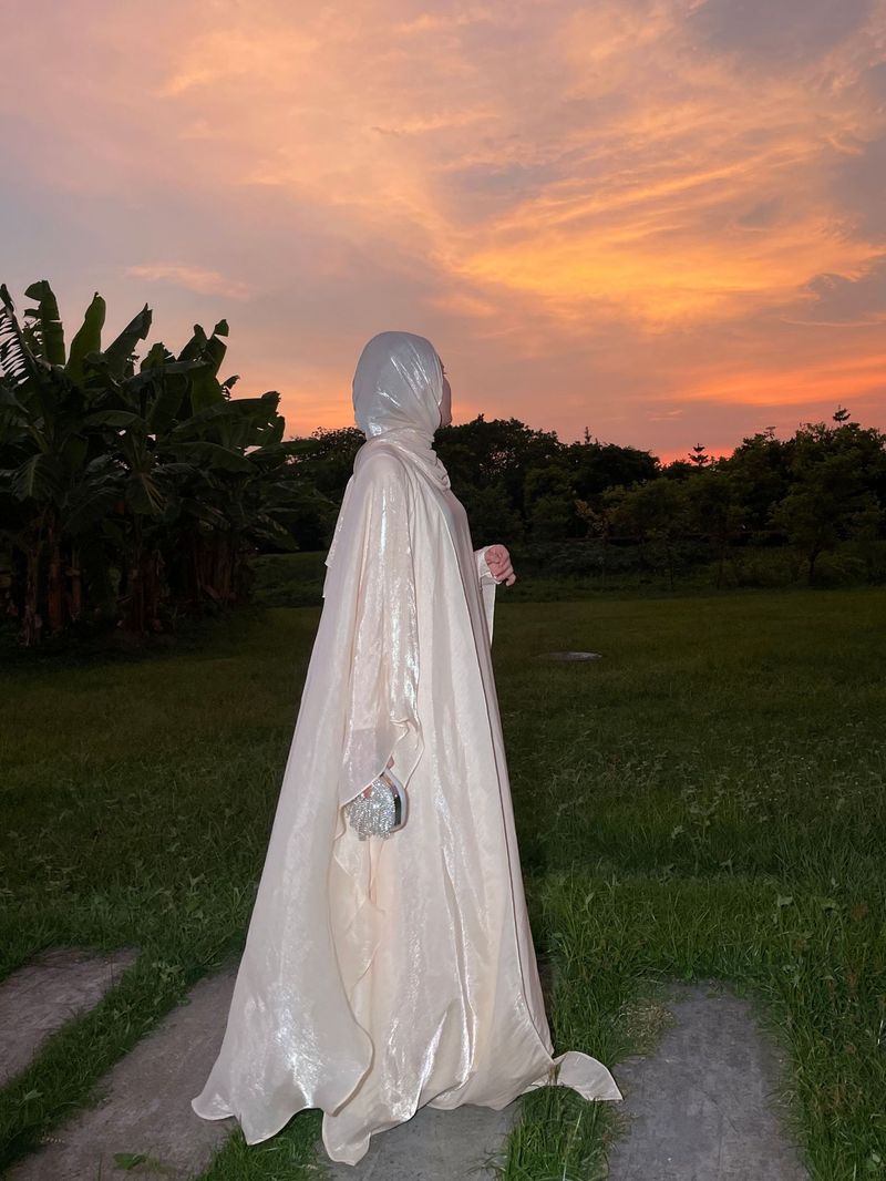Women's Clothing Women's Muslim Suit Robe Abaya Solid Color Two Piece Ladies Dress_voghion.com