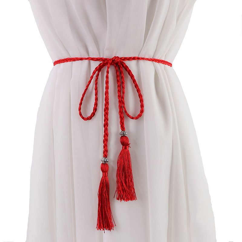 Ceinture à pompon tressée pour femmes, nouvelle collection 2022, nœud décoratif pour cheveux, jupe Hanfu, chaîne, corde de taille_voghion.com