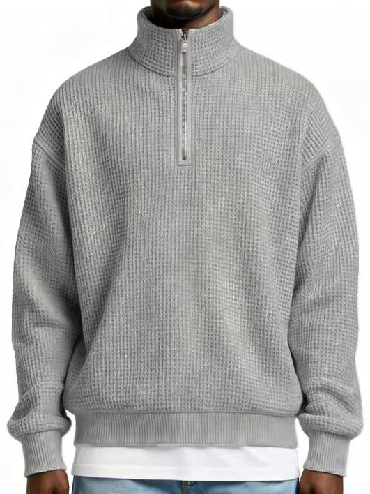 Herren-Kapuzenpullover mit Reißverschluss und Waffelstruktur – Leichter Freizeitpullover für Sport und Streetwear (mehrere Farben und Größen)_voghion.com