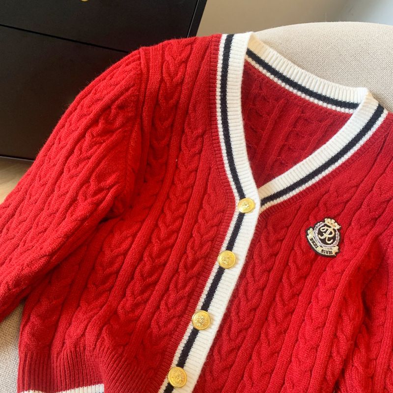 Cardigan in maglia color block con scollo a V di ispirazione vintage – Cappotto lungo in maglia a trecce per donna_voghion.com