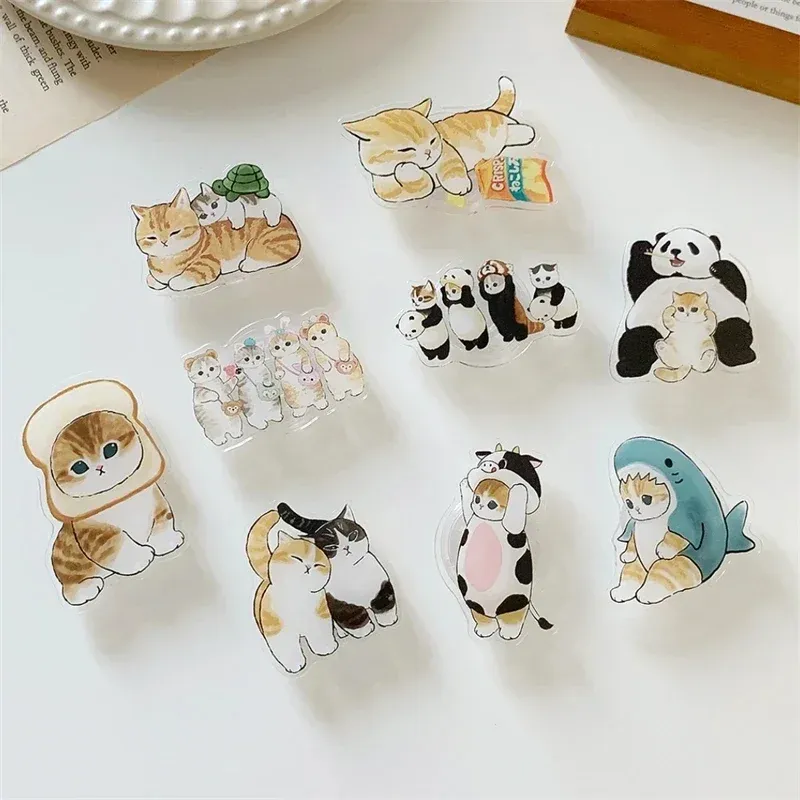Suporte de telefone de acrílico fofo 3D Cat Panda Griptok para iPhone 16 15 Samsung Korean Kitten Grip Tok Suporte de dedo dobrável Soquete_voghion.com