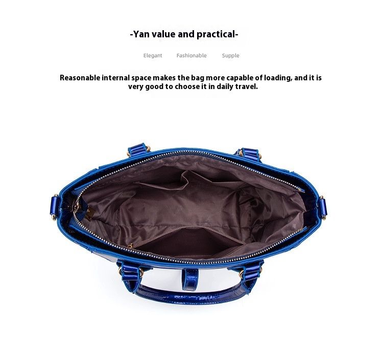 Nova velika trendovska ženska torbica iz lakiranega usnja, komplet treh kosov, preprosta torba z enim ramenom, diagonalno križno torbo_voghion.com