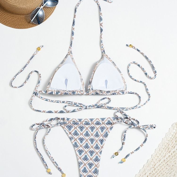 Damenbekleidung Print Strap Split Badeanzug Weiblicher rückenfreier Sexy Bikini_voghion.com