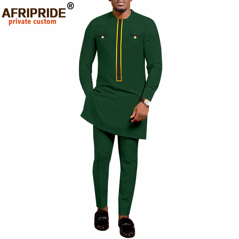 Männer Kleeder afrikanesch ethnesch zolidd Faarf Kotteng Männer Casual Jacket + Hosen_voghion.com