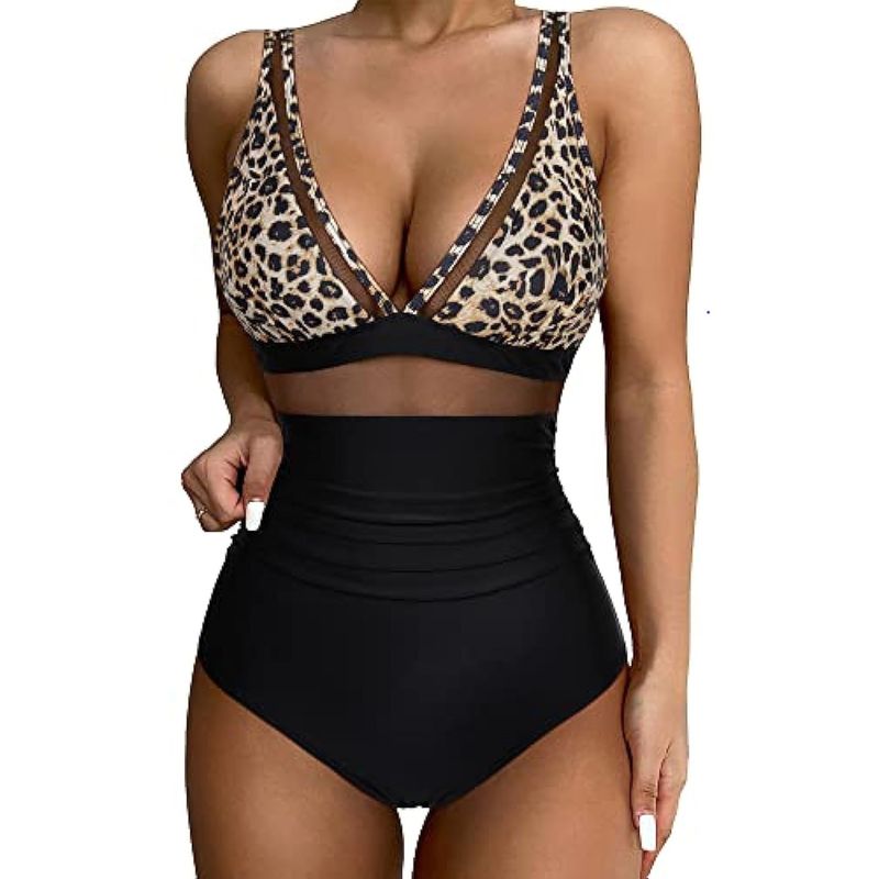 Costume da bagno intero per donna con sexy bikini con scollo a V profondo e rete traforata_voghion.com
