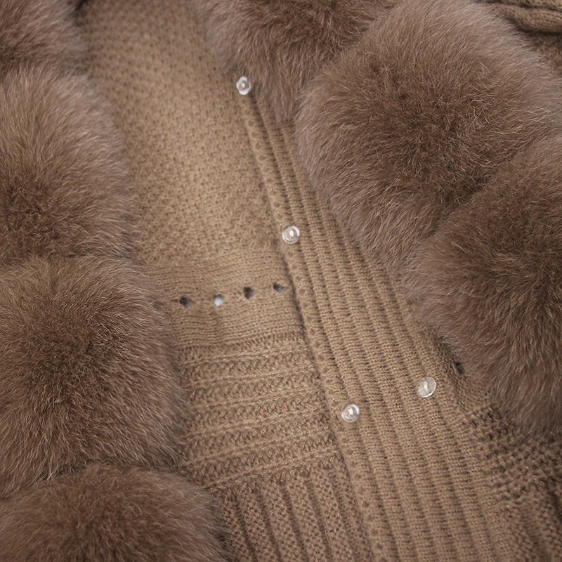 Damenbekleidung neue Herbst-Strickjacke aus Fuchspelz, gestrickter Fuchspelzmantel für Damen_voghion.com