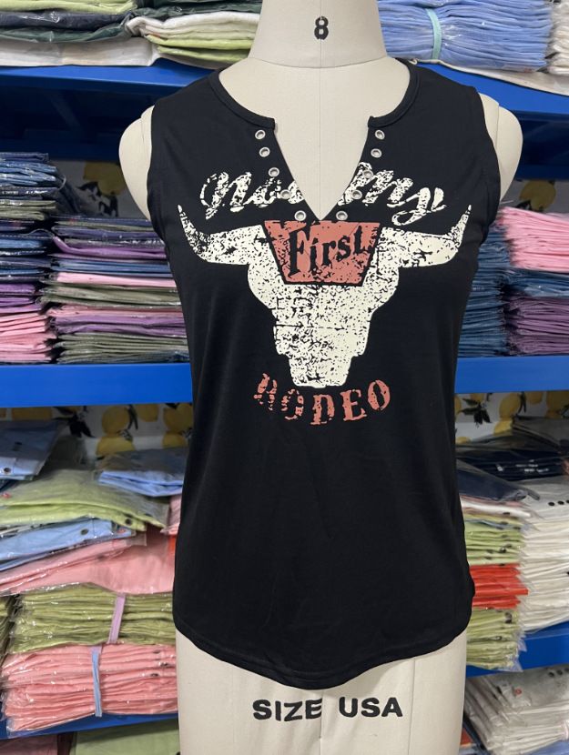 Women's clothing trade women's small vest hot-selling interesting letter printing fashion V-neck sleeveless T-shirt_voghion.com