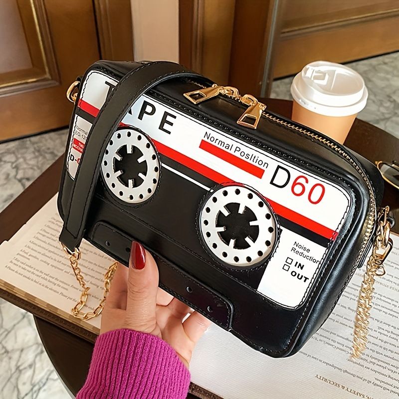 Borsa da sera con tracolla a catena e piccola cassetta audio, nuova moda femminile, con personalità eccentrica_voghion.com
