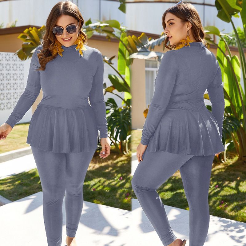 Women's Clothing Arabic Large Size Black Conservative Sun Protection Sports Swimsuit High Collar Long Sleeve Diving One Piece Swimsuit_voghion.com