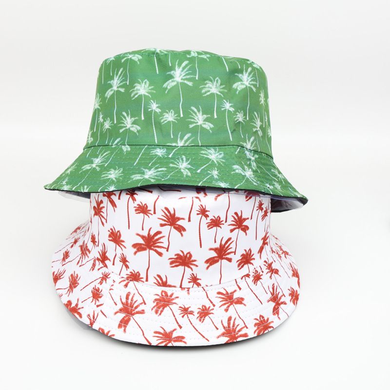 Cappello da pescatore da spiaggia a doppia faccia con albero di cocco, alla moda e versatile, cappello da sole_voghion.com