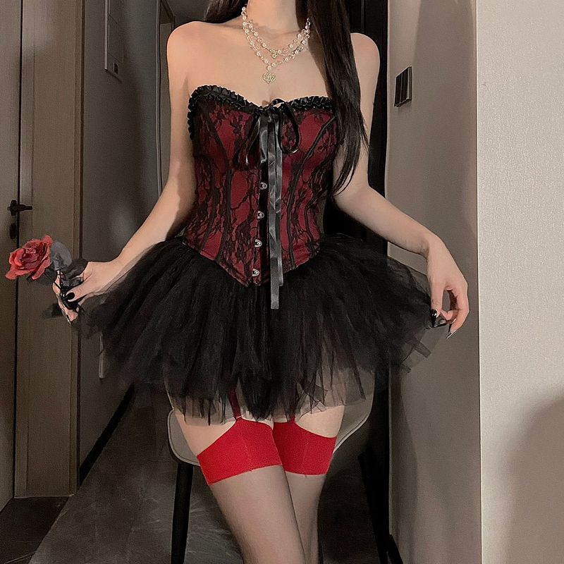 LuvBox Xiyun Retro Cat Sexy Palace Style Lace Tube Top Vest Corset Pure Desire Waist Cincher può essere abbinato a una gonna a sbuffo_voghion.com