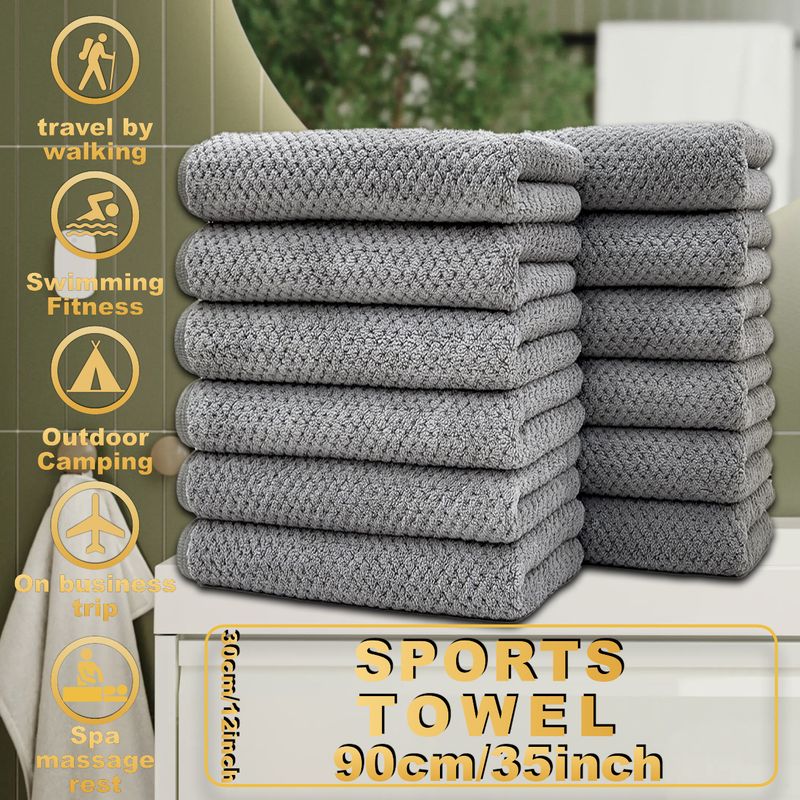 6-Pack Gym Towels - 30x90cm Extra Long & Quick Dry (Sports Towel With Jacquard Design Non-Slip Absorbent Workout Towel For Fitness & Running)_voghion.com